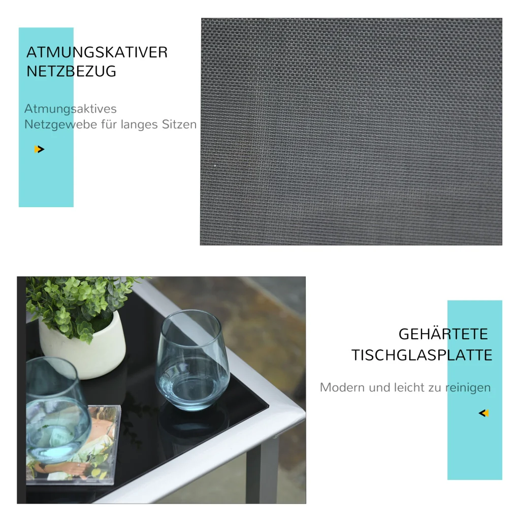 Set da giardino a 3 pezzi con 2 sdraio + tavolino da caffè in metallo balcone ideale per esterni in argento nero - Image 4