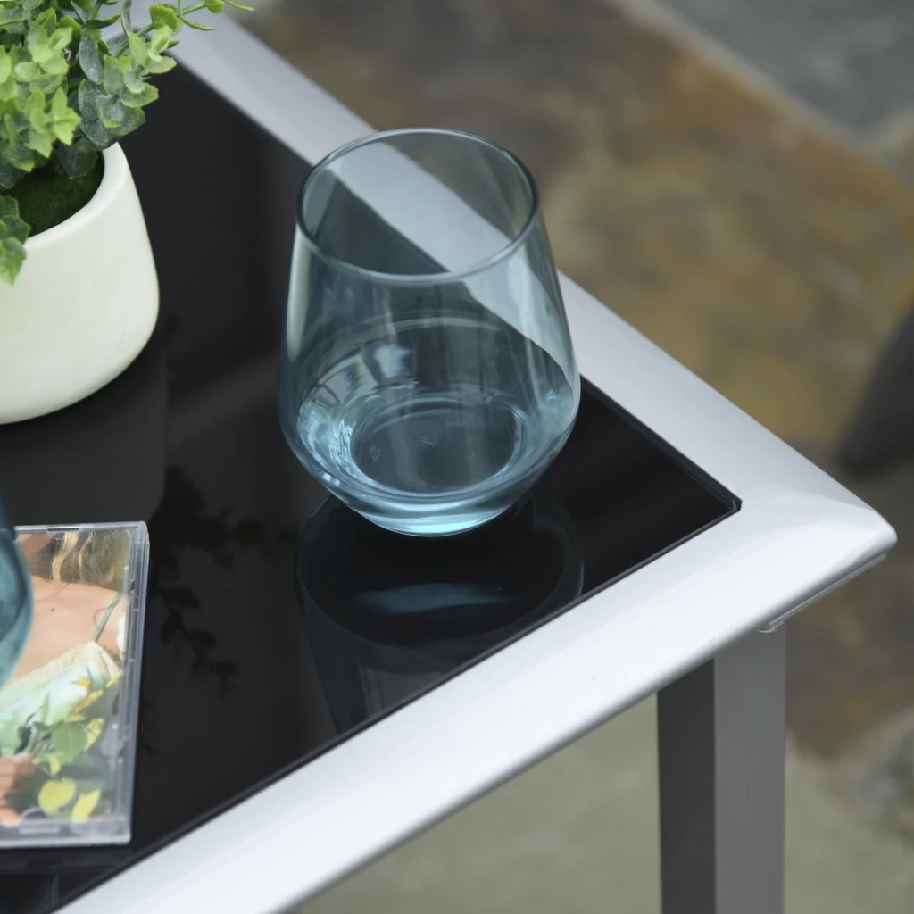 Set da giardino a 3 pezzi con 2 sdraio + tavolino da caffè in metallo balcone ideale per esterni in argento nero - Image 8