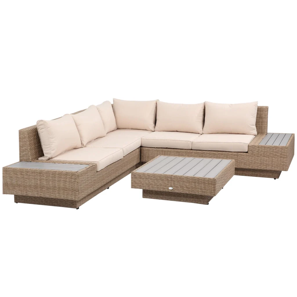 Set da Giardino Divano Angolare e Tavolino in Rattan Marrone chiaro