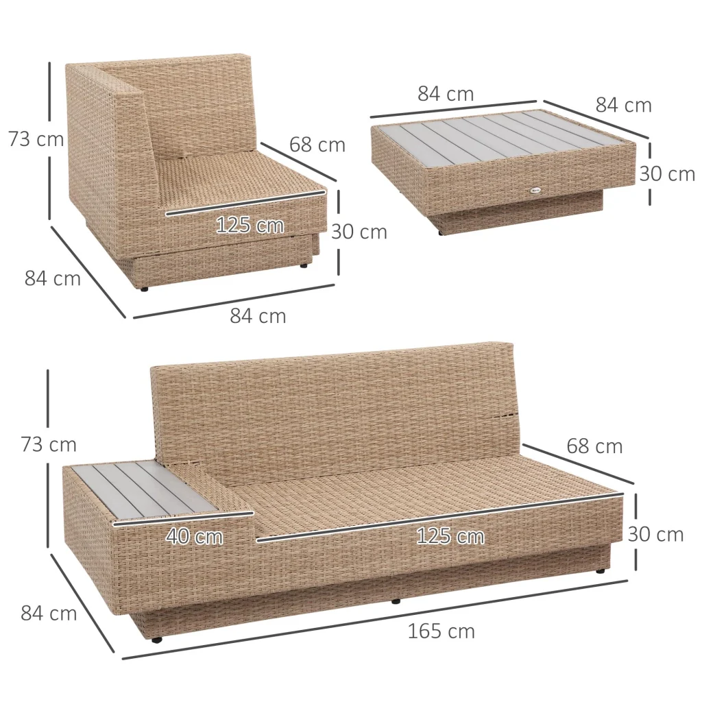 Set da Giardino Divano Angolare e Tavolino in Rattan Marrone chiaro - Image 3