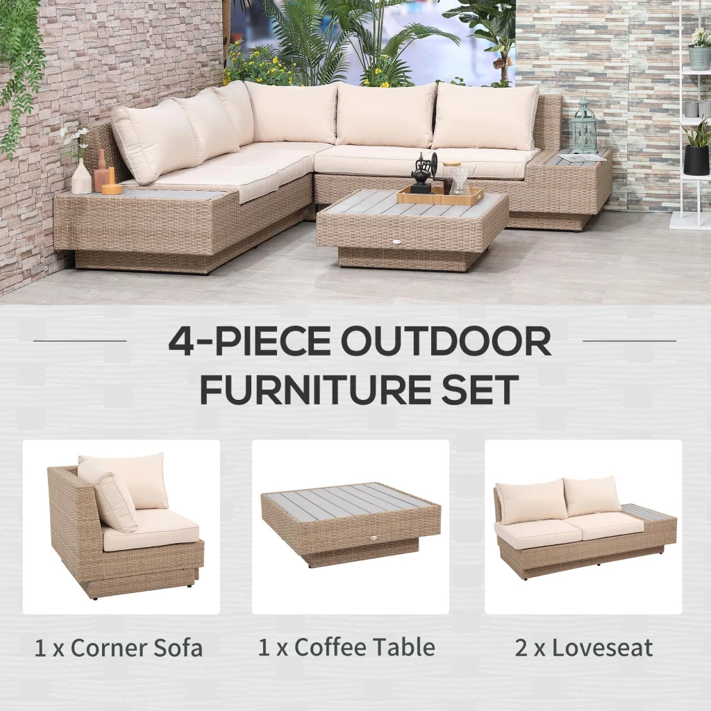 Set da Giardino Divano Angolare e Tavolino in Rattan Marrone chiaro - Image 5