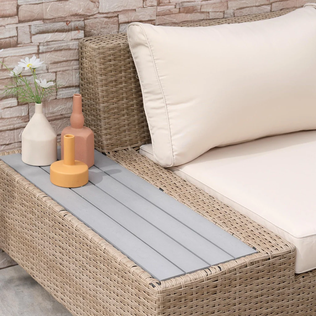 Set da Giardino Divano Angolare e Tavolino in Rattan Marrone chiaro - Image 9
