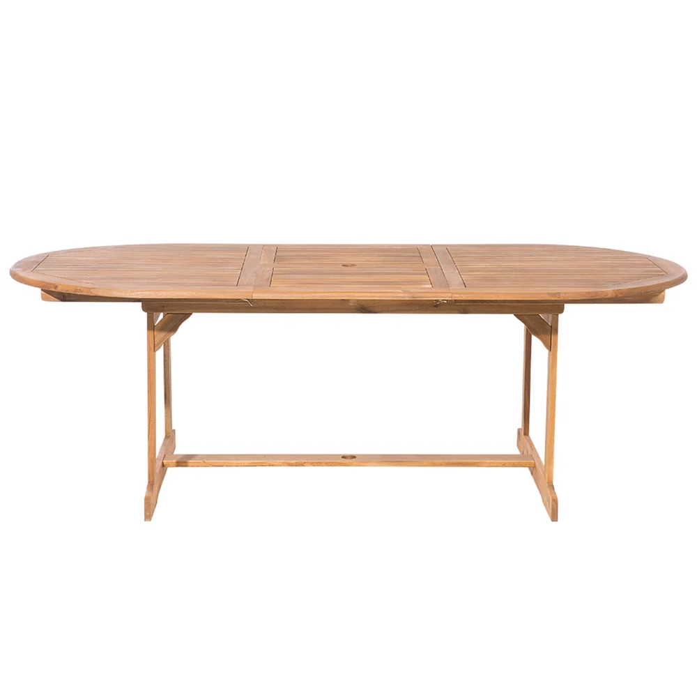 Set da pranzo per esterni in legno di acacia chiaro tavolo da 6 posti con ombrellone sedie pieghevoli design rustico - Image 4