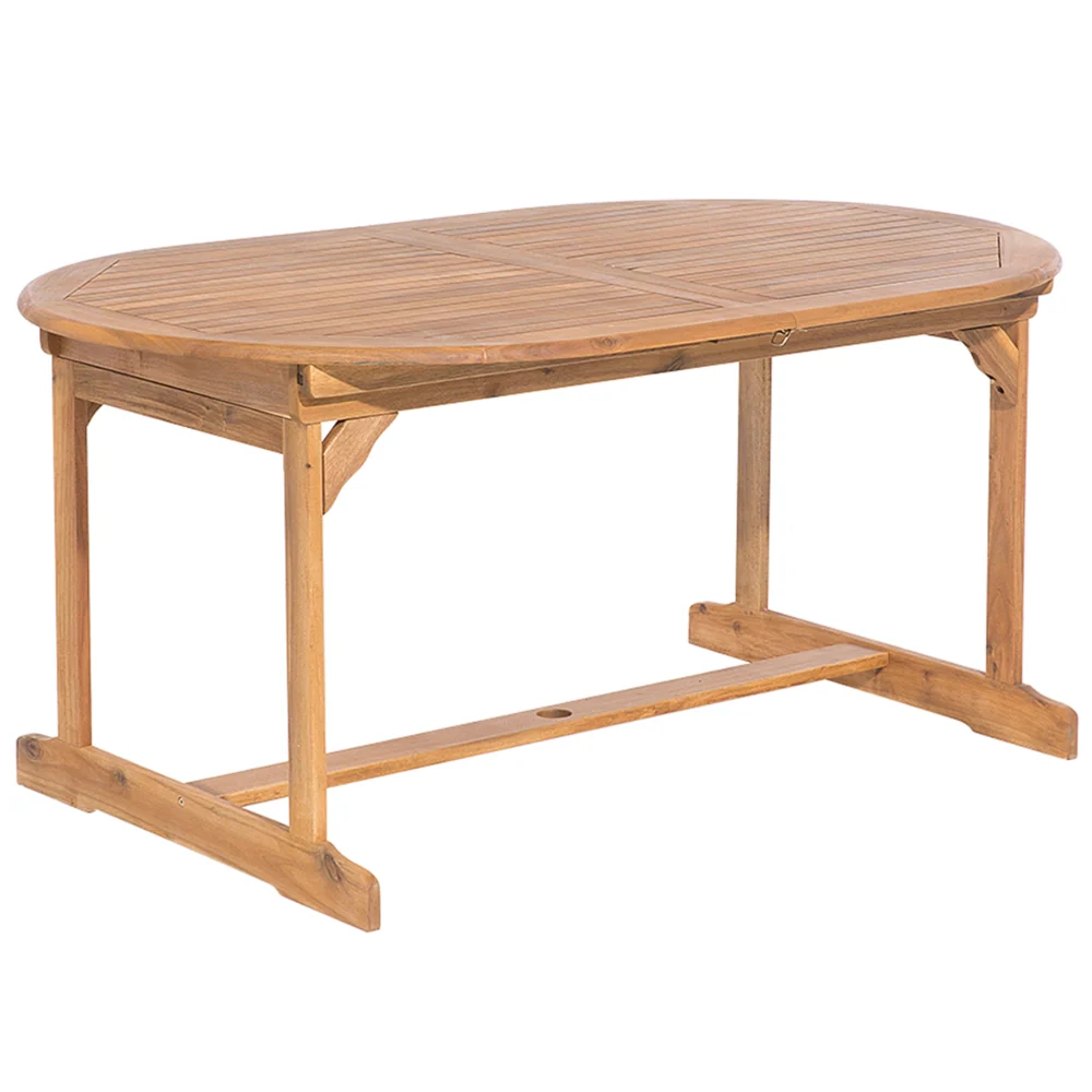 Set da pranzo per esterni in legno di acacia chiaro tavolo da 6 posti con ombrellone sedie pieghevoli design rustico - Image 5