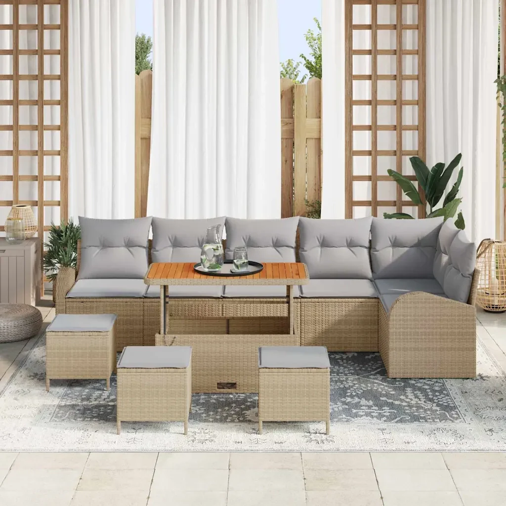 Set Divano da Giardino con cuscino 10 pcs Beige e Grigio Chiaro - Image 3