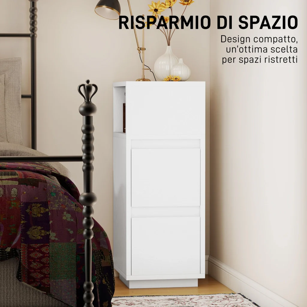 Set di 2 Comodini 25x30x65 cm con 2 Cassetti e Ripiano Aperto Salvaspazio in Legno Bianco - Image 5