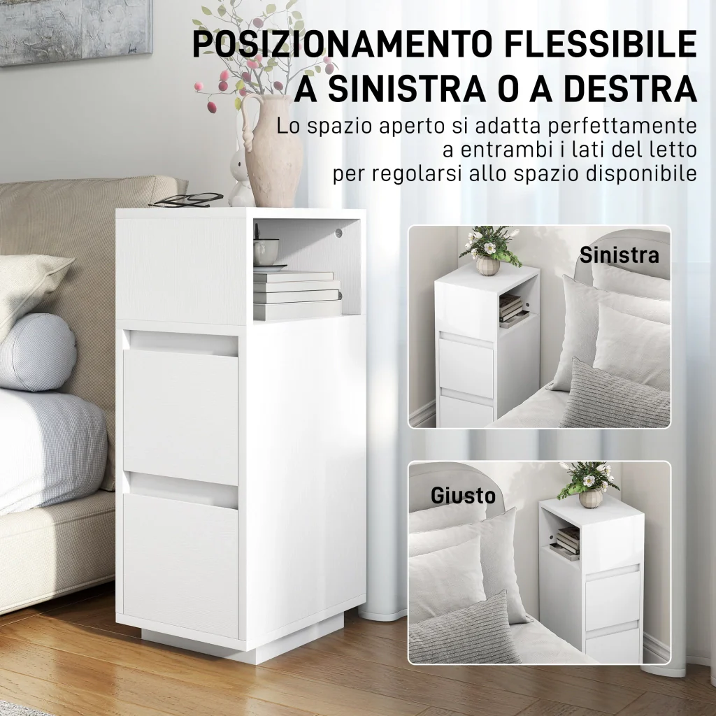 Set di 2 Comodini 25x30x65 cm con 2 Cassetti e Ripiano Aperto Salvaspazio in Legno Bianco - Image 6