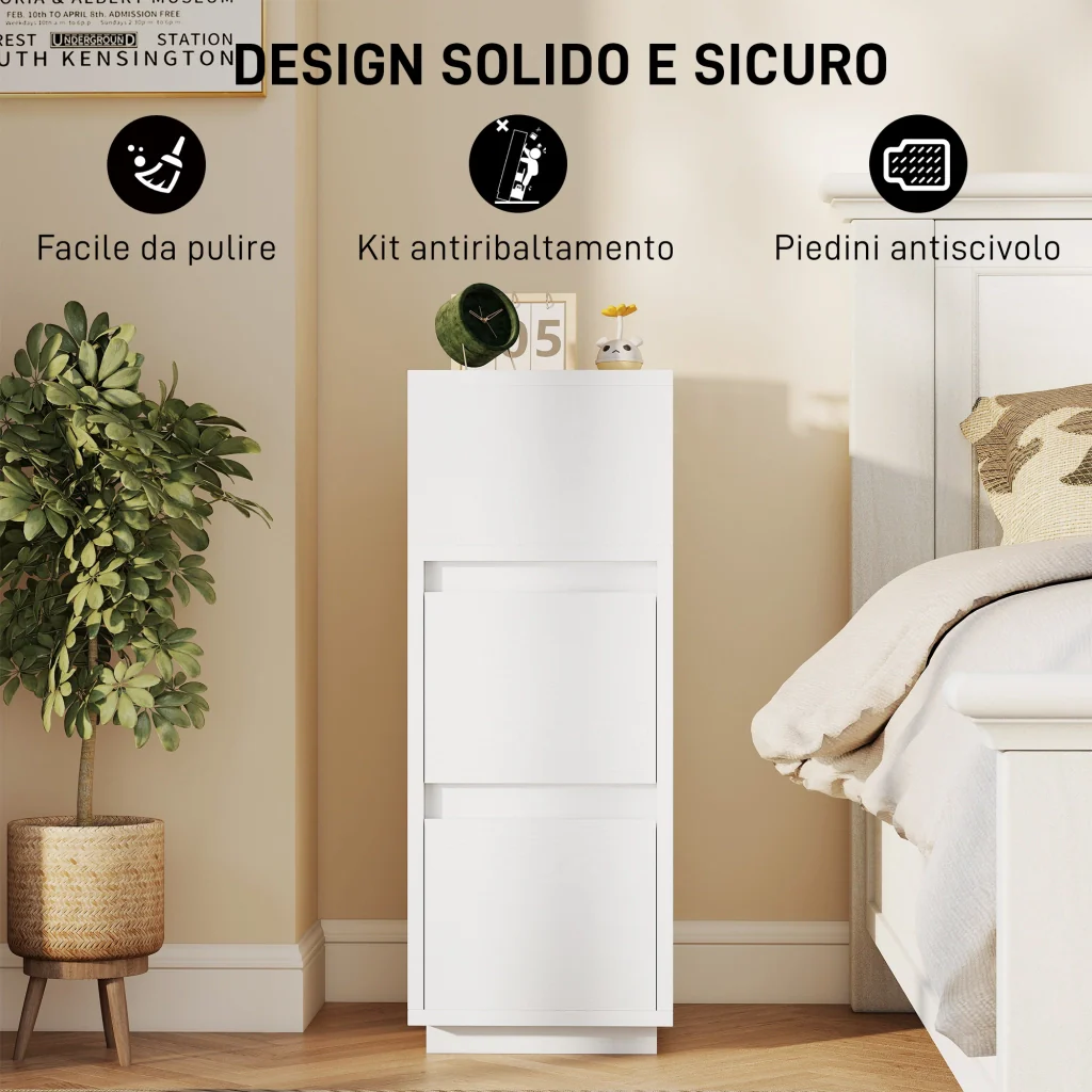 Set di 2 Comodini 25x30x65 cm con 2 Cassetti e Ripiano Aperto Salvaspazio in Legno Bianco - Image 7