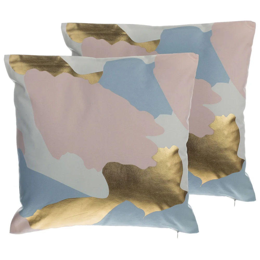 Set di 2 cuscini decorativi rosa con motivo astratto dorato 45 x 45 cm accessori decorativi con stampa verniciata