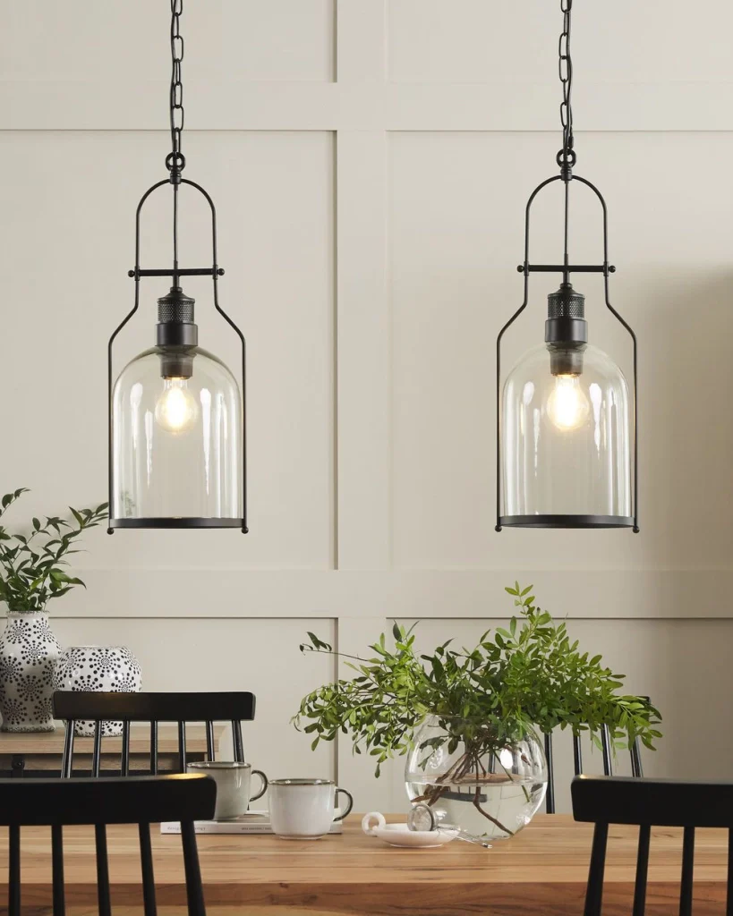 Set di 2 lampadari in metallo nero con paralume in vetro trasparente in stile retrò - Image 3