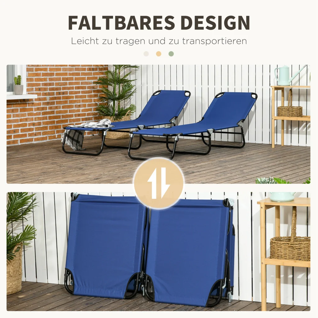 Set di 2 lettine da giardino pieghevoli con schienale regolabile in altezza in 5 direzioni fino a 120 kg caricabili - Image 5