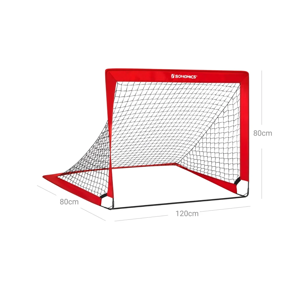 Set di 2 porte da calcio pieghevoli per bambini rete da calcio montaggio rapido per giardino telaio in fibra di vetro tessuto Oxford e poliestere rosso 12_0001990 - Image 2