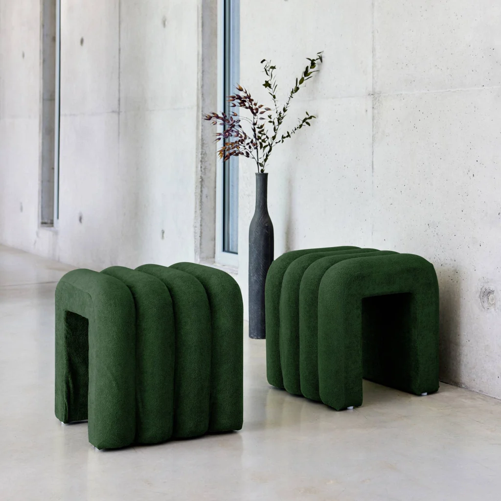 Set 2 pouf contemporanei in tessuto, verde scuro - Image 2