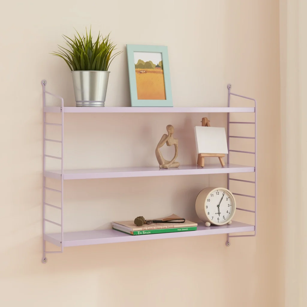 Set di 2 Scaffali da Parete Strängnäs a 3 Ripiani Regolabili  50 x 60 x 15 cm Acciaio Lilla [en.casa] - Image 2