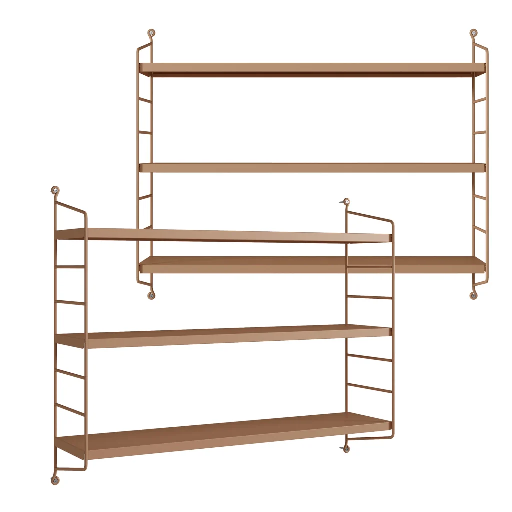 Set di 2 Scaffali da Parete Strängnäs a 3 Ripiani Regolabili  50 x 60 x 15 cm Acciaio Marrone chiaro opaco [en.casa]