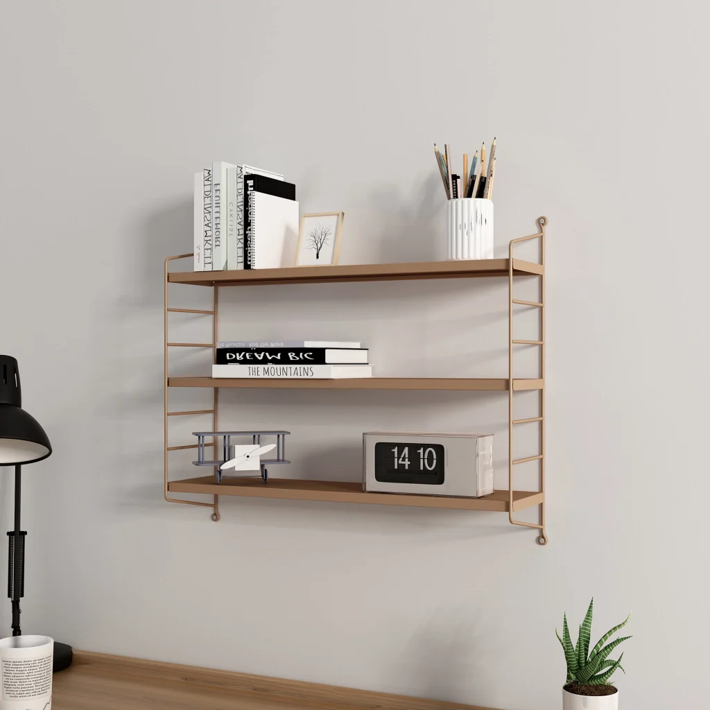 Set di 2 Scaffali da Parete Strängnäs a 3 Ripiani Regolabili  50 x 60 x 15 cm Acciaio Marrone chiaro opaco [en.casa] - Image 2