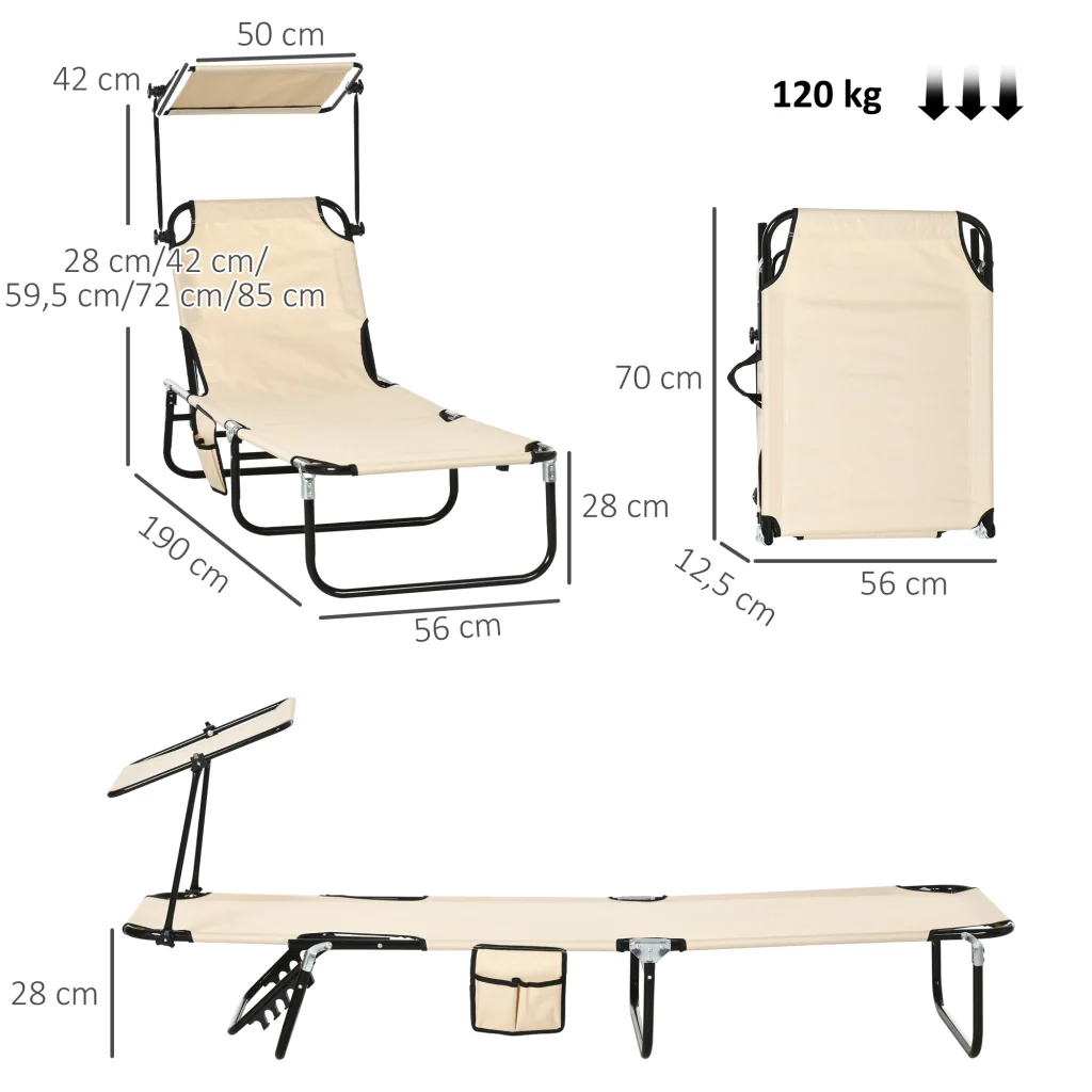 Set di 2 sdraio da giardino pieghevoli con baldacchino solare regolabile in altezza a 5 direzioni marrone - Image 3