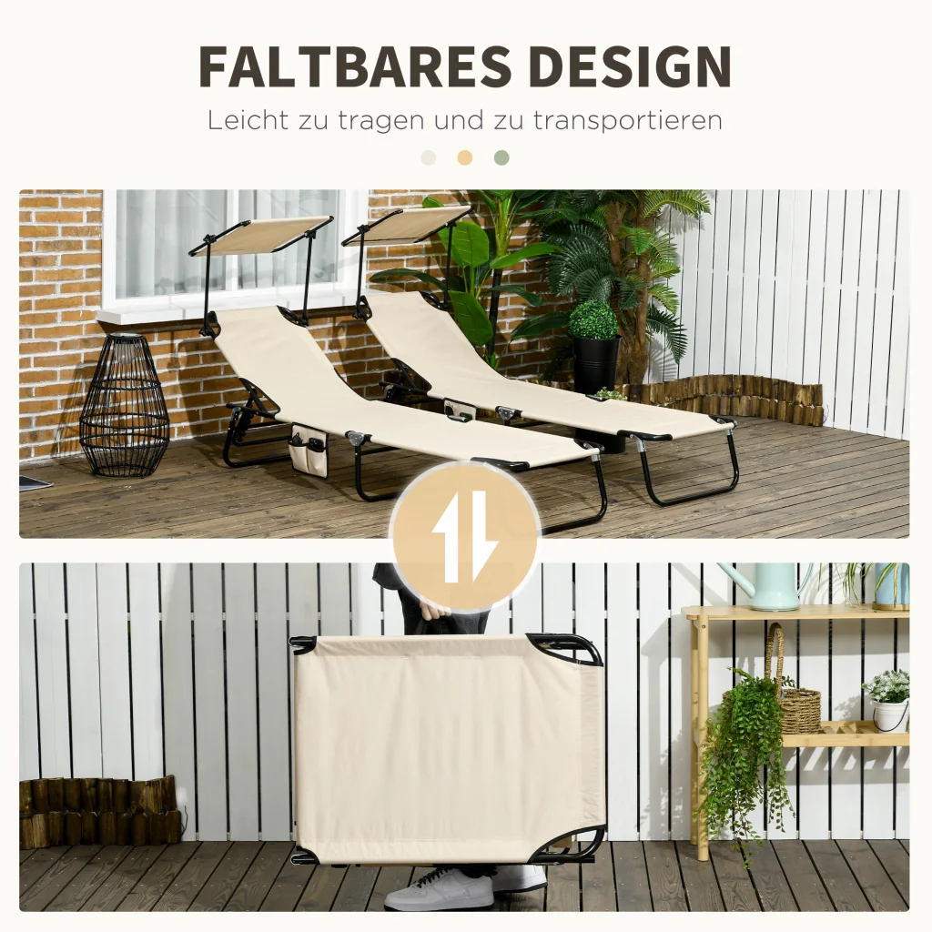 Set di 2 sdraio da giardino pieghevoli con baldacchino solare regolabile in altezza a 5 direzioni marrone - Image 6