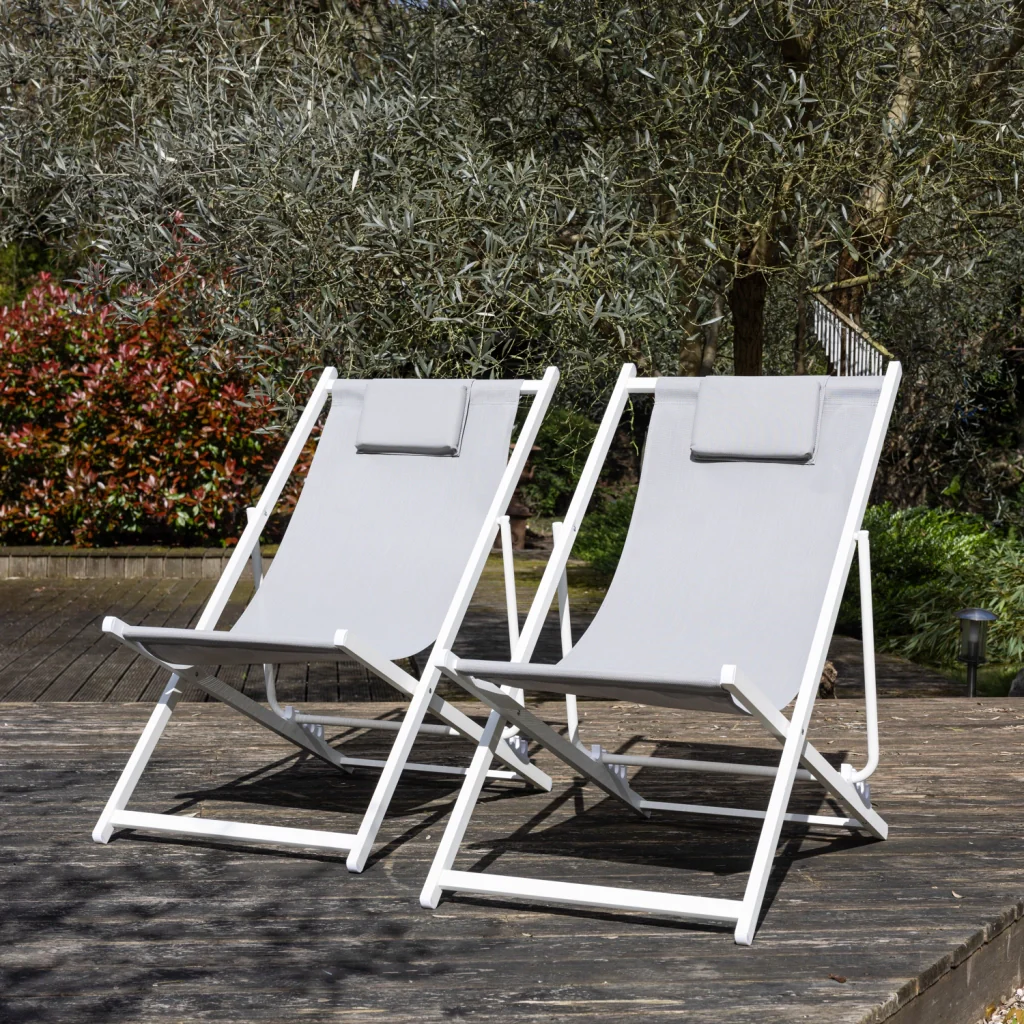 Set di 2 sedie CYPRUS - struttura in textilene grigio/bianco - Image 7