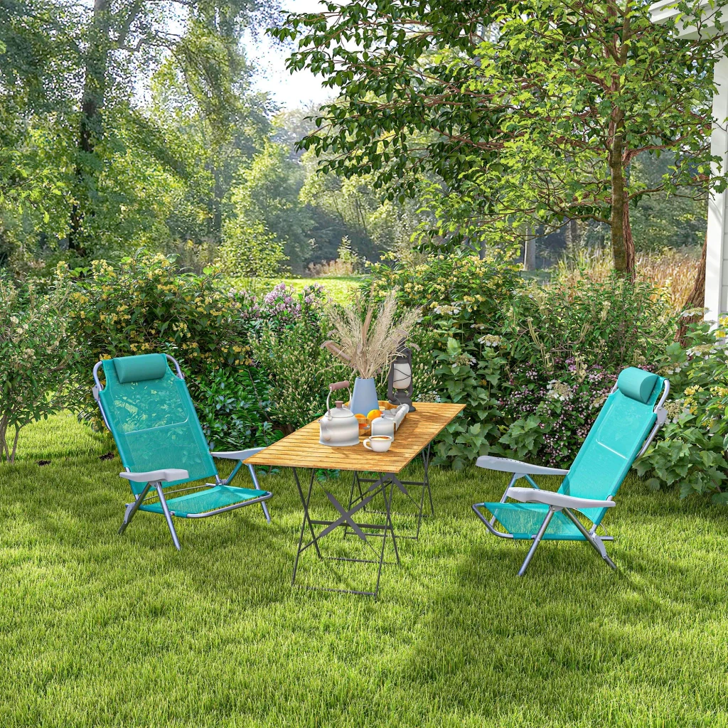 Set di 2 sedie da campeggio pieghevoli con poggiatesta a rete regolabile in 6 direzioni 6 x 65 x 80 cm turchese - Image 8