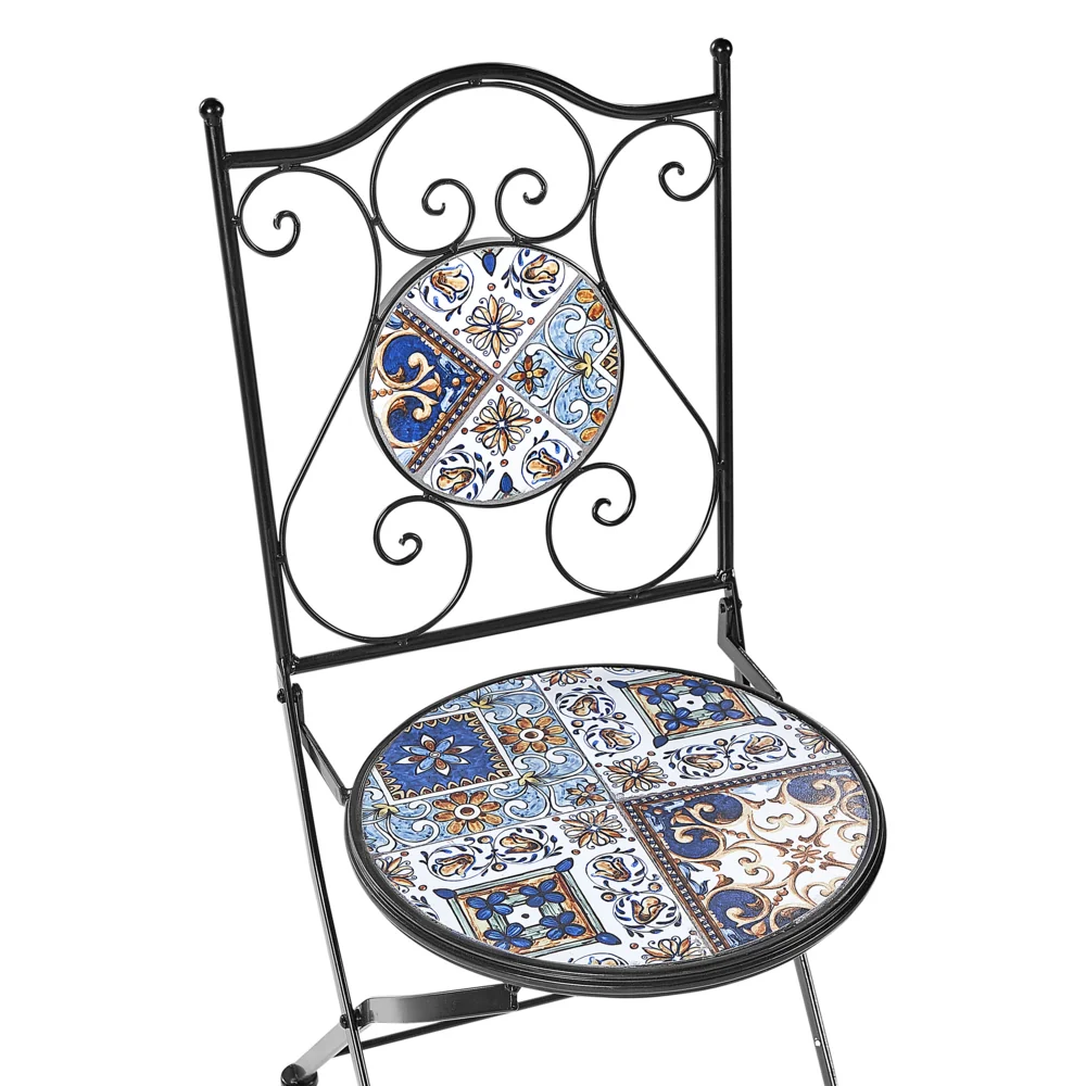 Set di 2 sedie da esterno in metallo nero con motivo a mosaico e struttura in ferro pieghevole stile vintage - Image 7