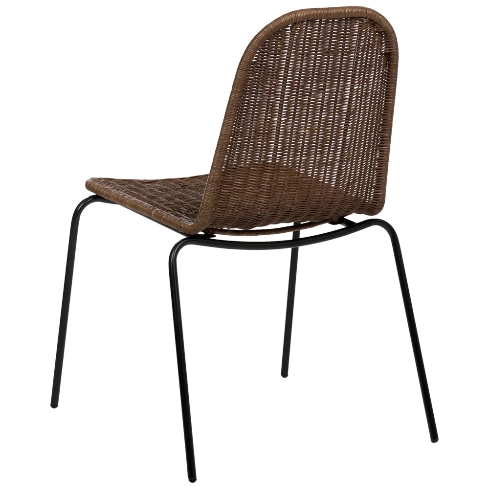 Set di 2 sedie da pranzo con seduta e schienale in rattan marrone scuro e gambe in ferro, senza braccioli, in stile industriale boho - Image 6
