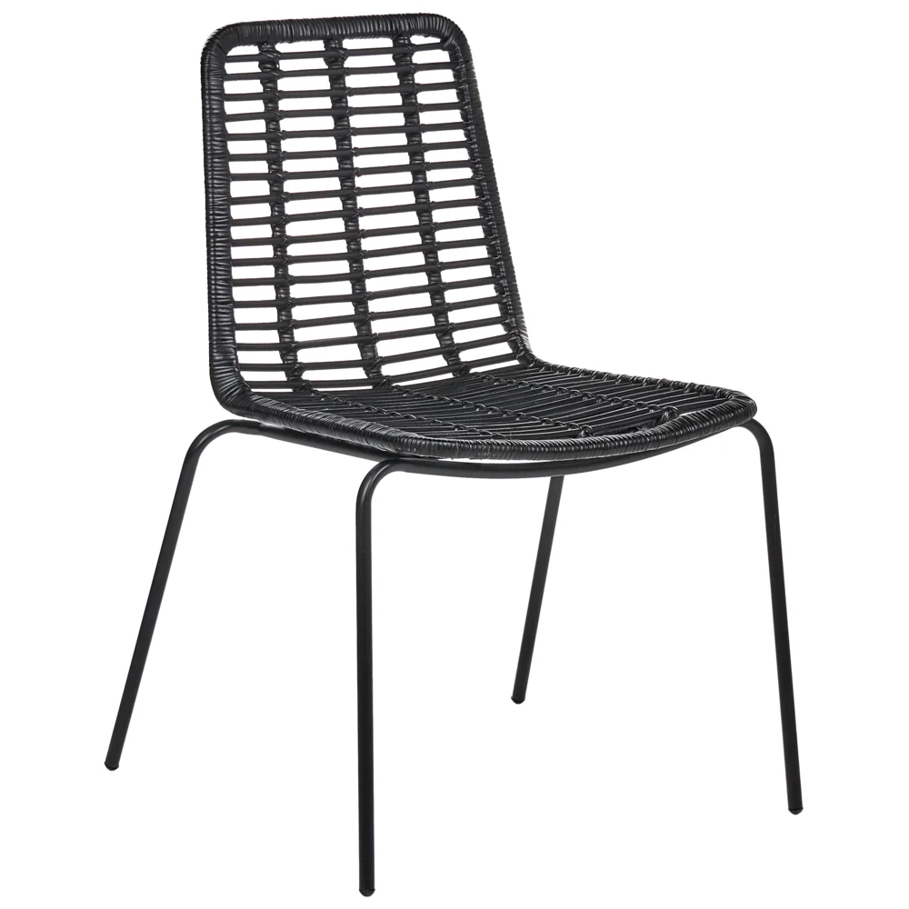 Set di 2 sedie da pranzo con seduta e schienale in rattan nero gambe in ferro senza braccioli design industriale boho - Image 2