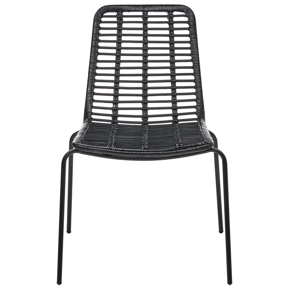 Set di 2 sedie da pranzo con seduta e schienale in rattan nero gambe in ferro senza braccioli design industriale boho - Image 3