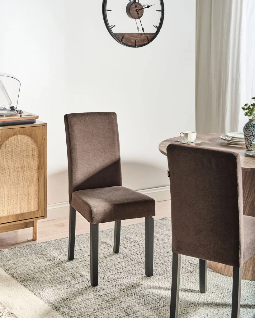 Set di 2 Sedie da Pranzo in Tessuto Marrone Gambe in Legno Moderne - Image 3