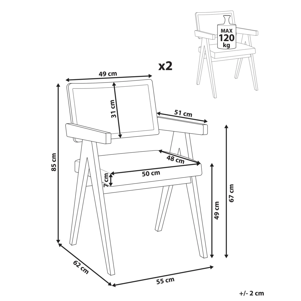 Set di 2 sedie da pranzo marrone chiaro e tortora con rivestimento bouclé e struttura in legno di gomma per sala da pranzo e cucina in stile retrò - Image 5