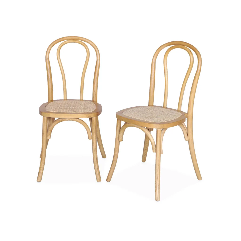 Set 2 sedie vintage in legno e rattan, marrone naturale - Image 4
