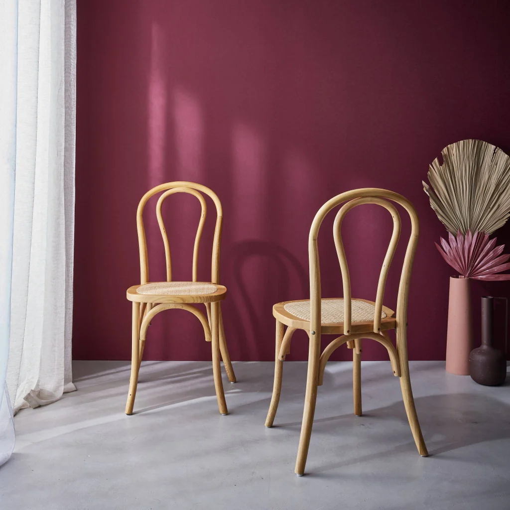 Set 2 sedie vintage in legno e rattan, marrone naturale - Image 5