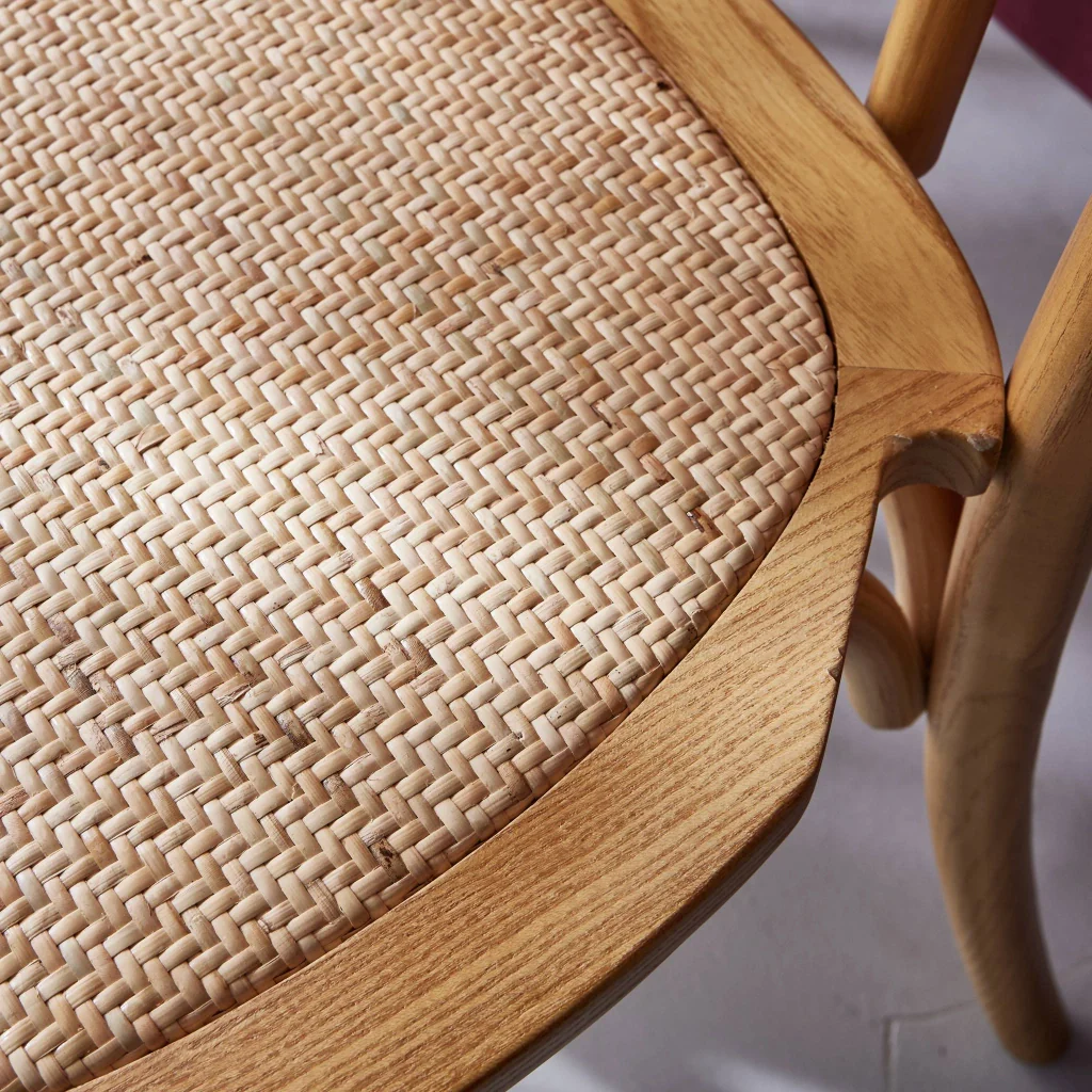 Set 2 sedie vintage in legno e rattan, marrone naturale - Image 6