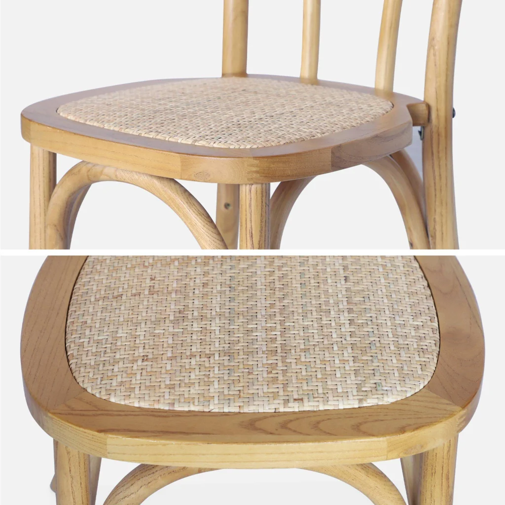 Set 2 sedie vintage in legno e rattan, marrone naturale - Image 9