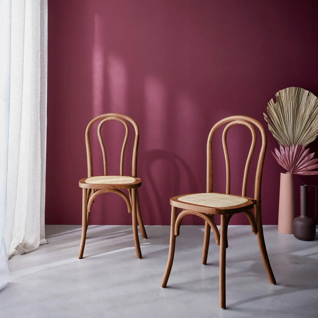 Set 2 sedie vintage in legno e rattan, noce - Image 2