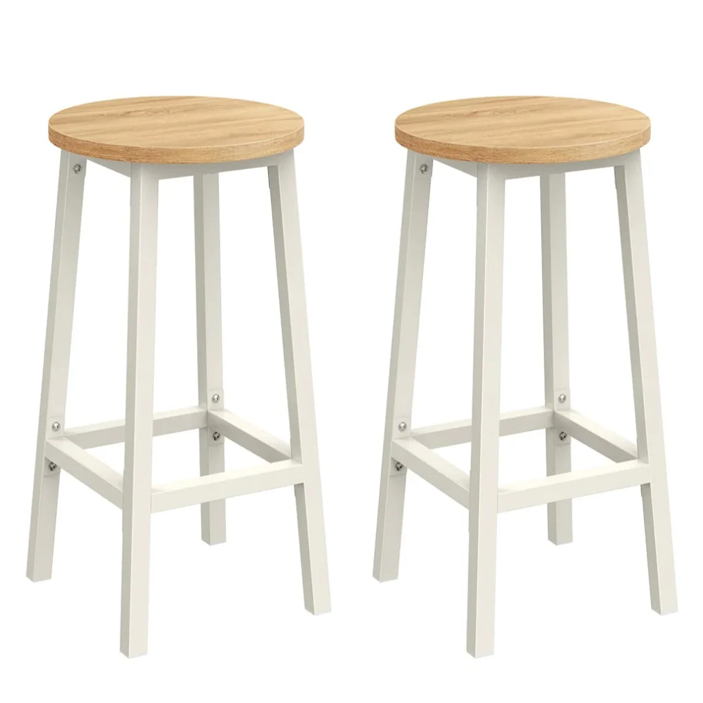 Set di 2 sgabelli alti da bar sedie da cucina struttura in acciaio altezza 65 cm montaggio facile stile industriale beige 12_0007761