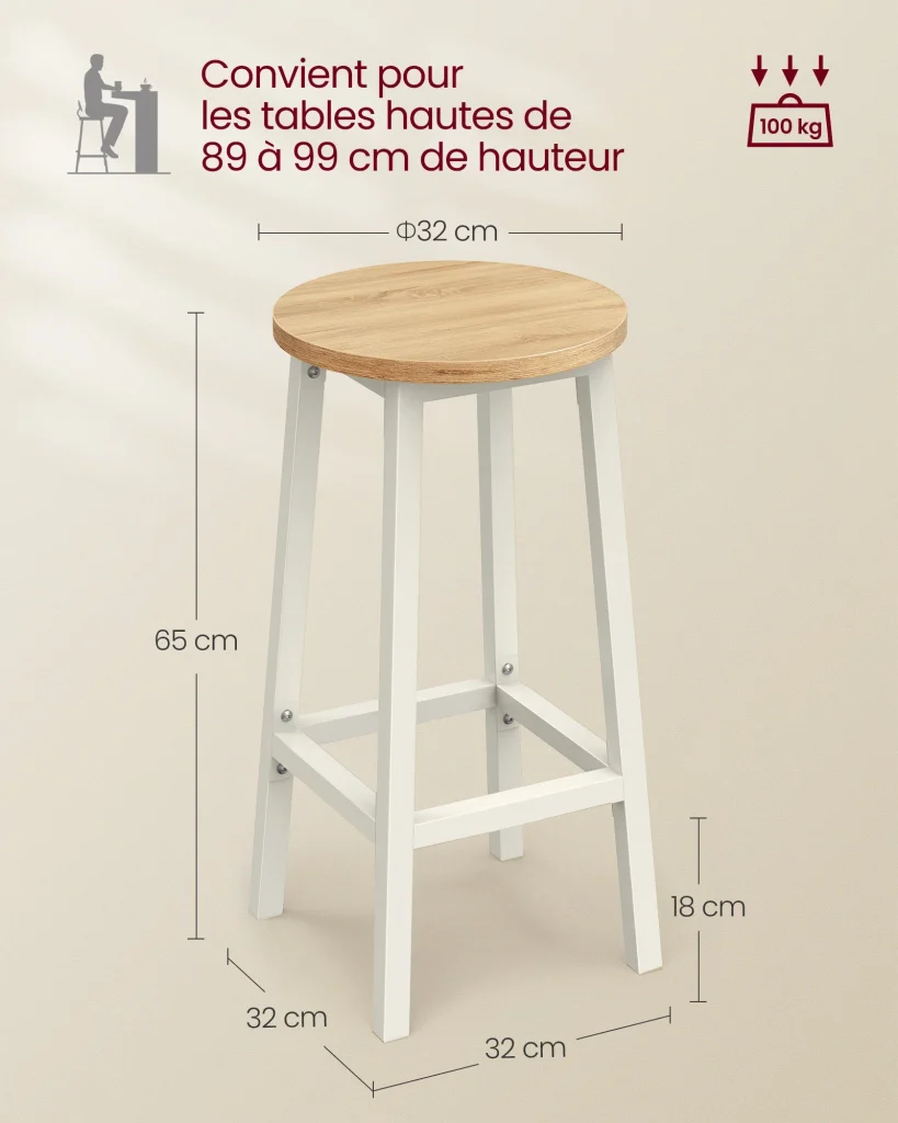 Set di 2 sgabelli alti da bar sedie da cucina struttura in acciaio altezza 65 cm montaggio facile stile industriale beige 12_0007761 - Image 2