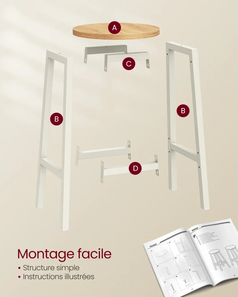 Set di 2 sgabelli alti da bar sedie da cucina struttura in acciaio altezza 65 cm montaggio facile stile industriale beige 12_0007761 - Image 3