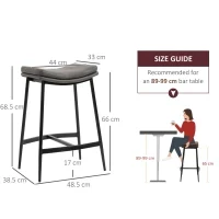 Set di 2 Sgabelli da Bar, con Sedili Imbottiti e Telaio in Acciaio, Capacità di Carico 120 kg, Grigio - Image 3