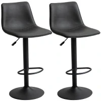 Set di 2 sgabelli da bar in stile vintage, regolabili e girevoli, con poggiapiedi, in similpelle, Nero