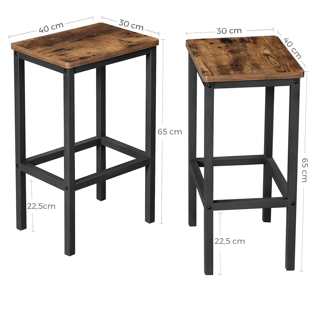 Set di 2 sgabelli da bar/sgabelli alti in stile industriale per cucina sala da pranzo soggiorno 40 x 30 x 65 cm marrone 12_0006199 - Image 2