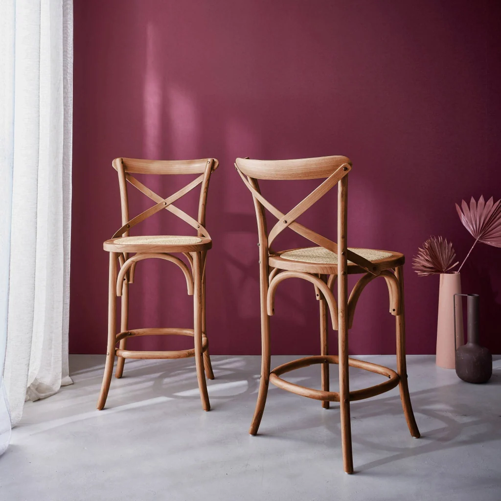 Set di 2 sgabello da bar bistrot vintage legno, noce - Image 3