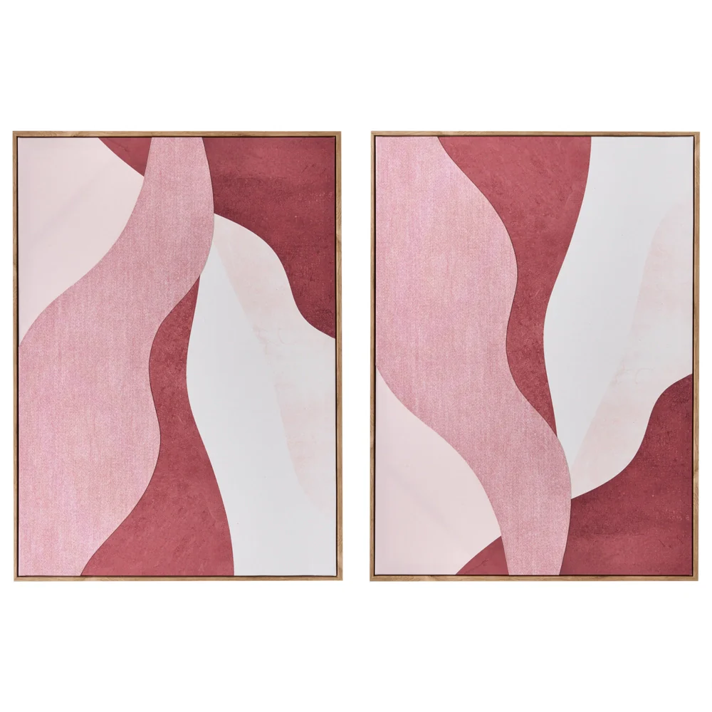 Set di 2 stampe su tela rosa da parete decorazione artigianale con forme astratte materiali sintetici cornice in legno di pino per il soggiorno
