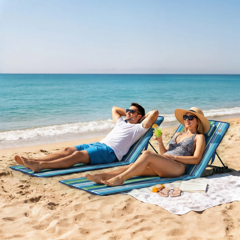 Set di 2 tappetini da spiaggia con schienale regolabile sdraio leggera pieghevole con borsa per i cuscini - Image 2