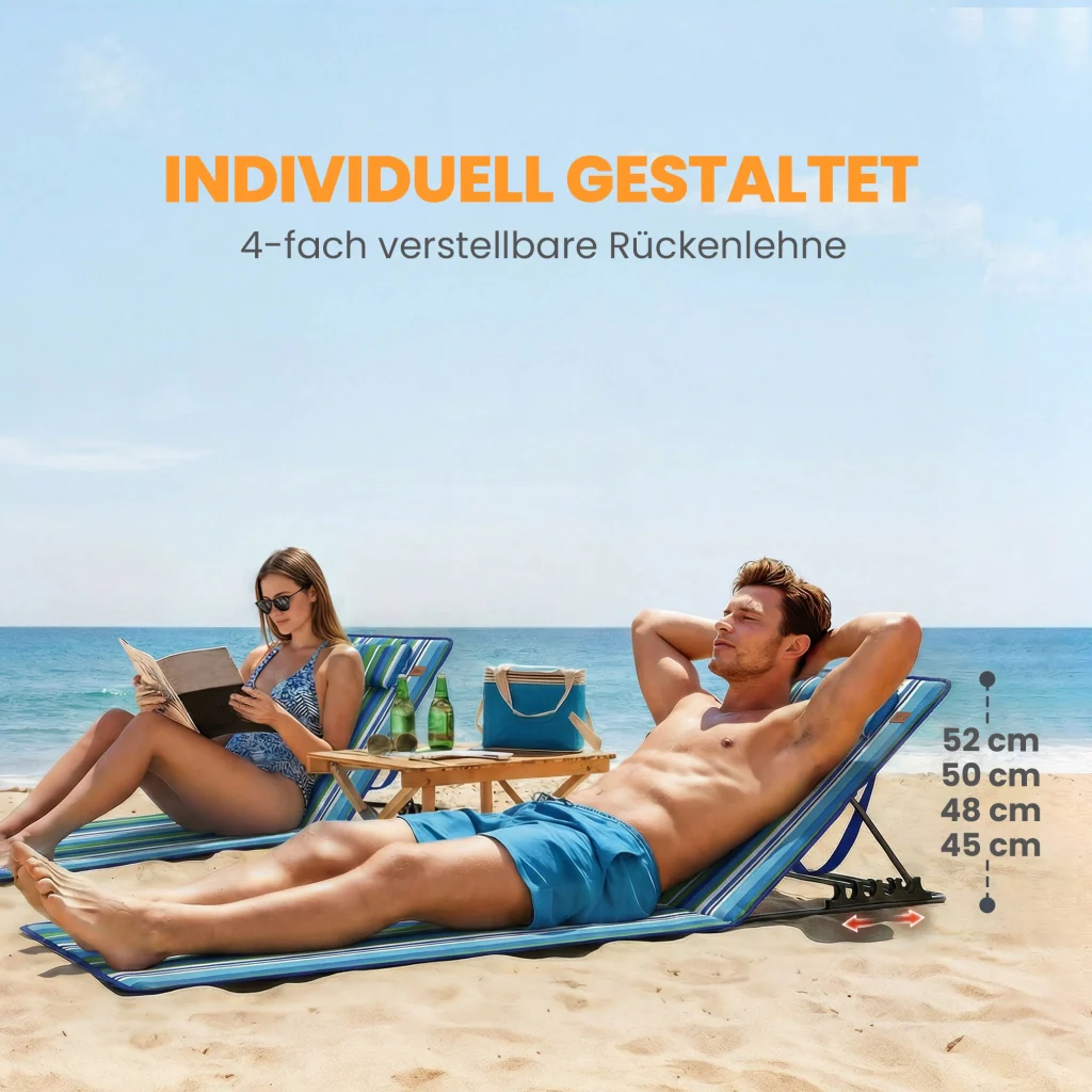 Set di 2 tappetini da spiaggia con schienale regolabile sdraio leggera pieghevole con borsa per i cuscini - Image 4