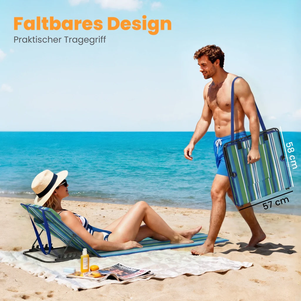 Set di 2 tappetini da spiaggia con schienale regolabile sdraio leggera pieghevole con borsa per i cuscini - Image 6