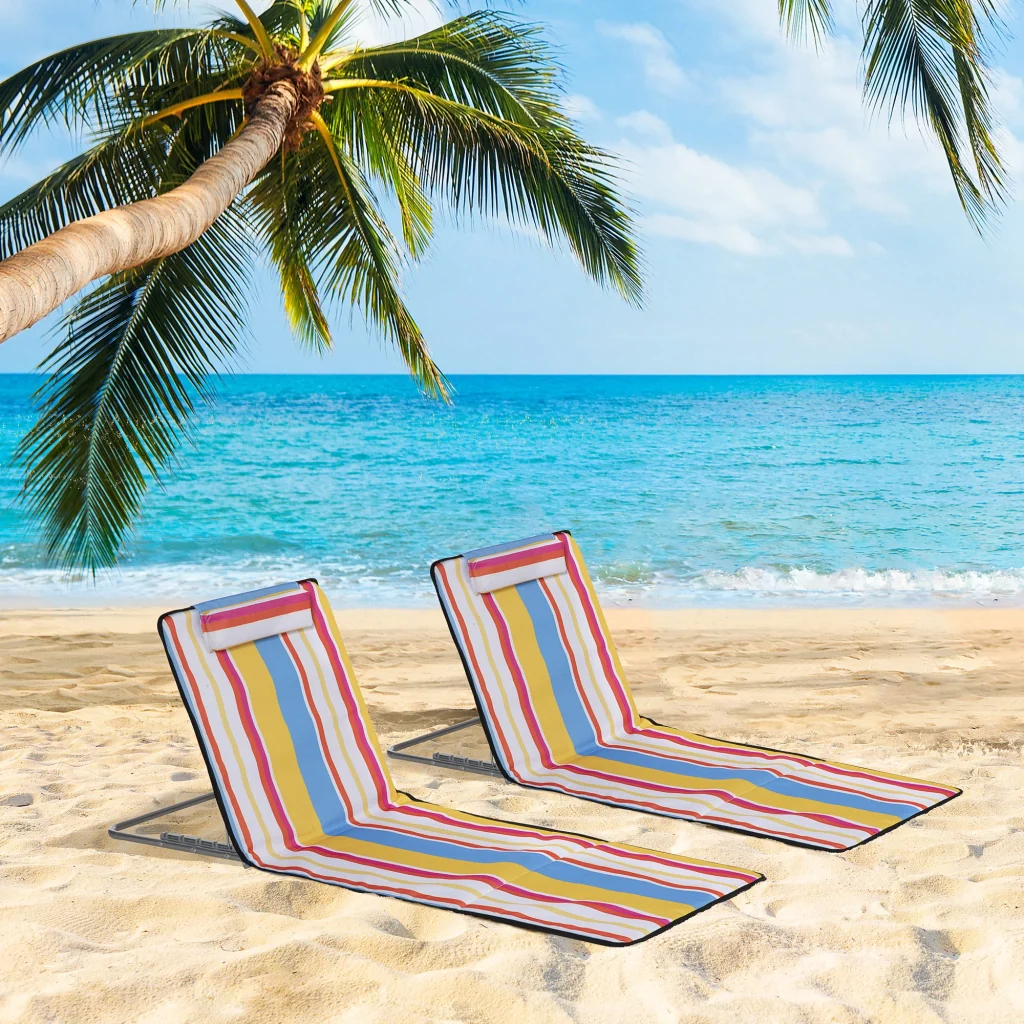 Set di 2 tappetini da spiaggia regolabili pieghevoli 124L x 53L x 37-50H cm arancioni - Image 2