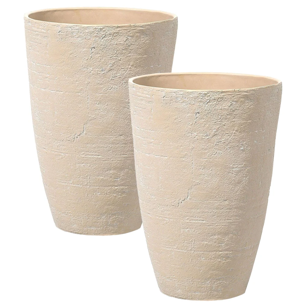 Set di 2 vasi tondi polvere di pietre per interno ed esterno beige sabbia soggiorno balcone giardino