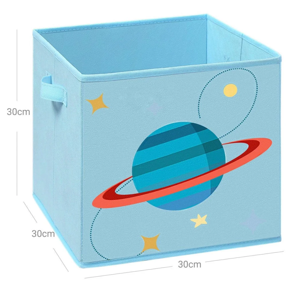 Set di 3 contenitori portaoggetti per giocattoli a cubo pieghevoli con manici per la cameretta dei bambini, sala giochi 30 x 30 x 30 cm, tema spaziale blu verde e rosa 12_0002274 - Image 4