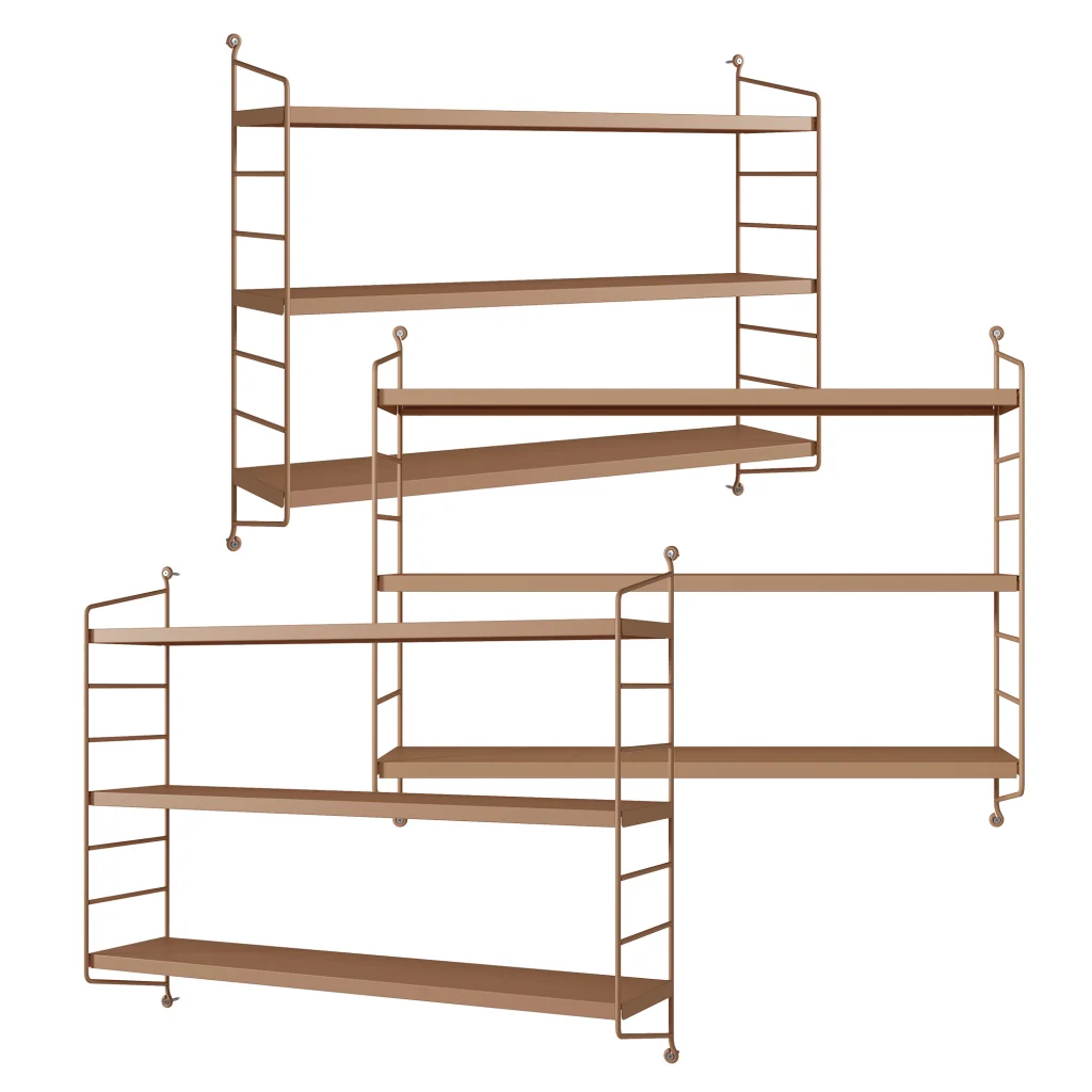 Set di 3 Scaffali da Parete Strängnäs a 3 Ripiani Regolabili  50 x 60 x 15 cm Acciaio Marrone chiaro opaco [en.casa]